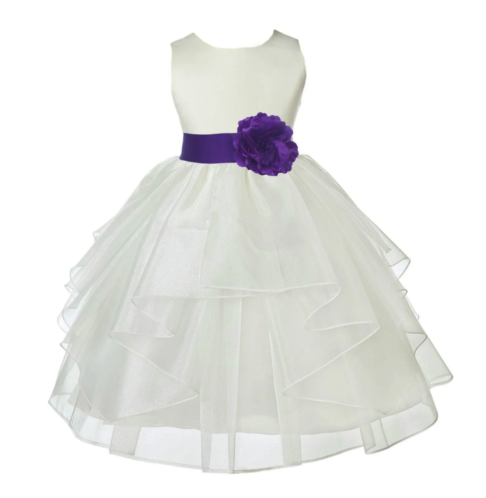 Ivory Satin Shimmering Organza Flower Girl Dress Junior Formal Pageant Baptism Christening 4613T(1)