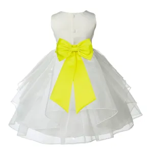 Ivory Satin Shimmering Organza Flower Girl Dress Junior Formal Pageant Baptism Christening 4613T(1)