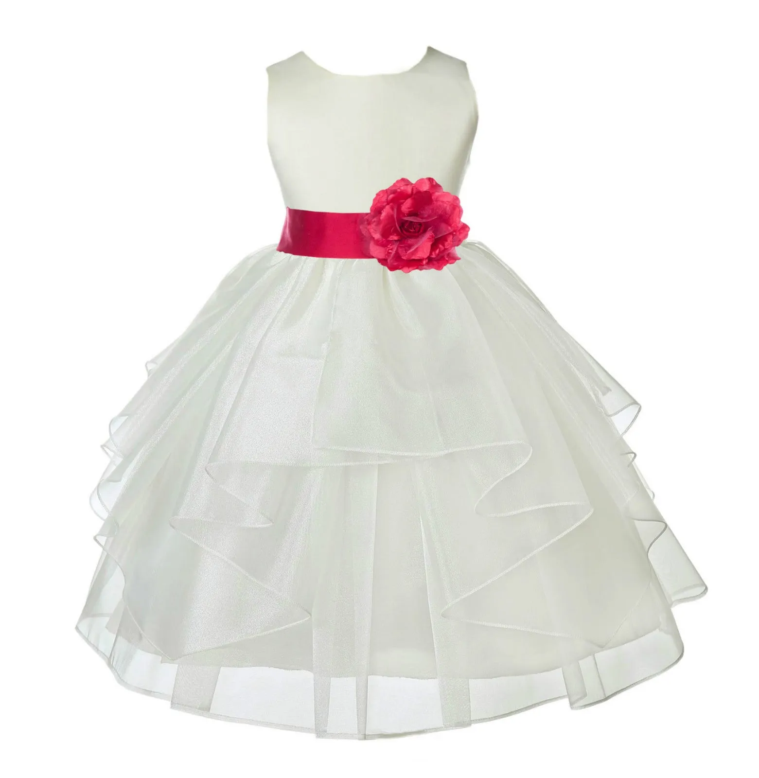 Ivory Satin Shimmering Organza Flower Girl Dress Junior Formal Pageant Baptism Christening 4613T(1)