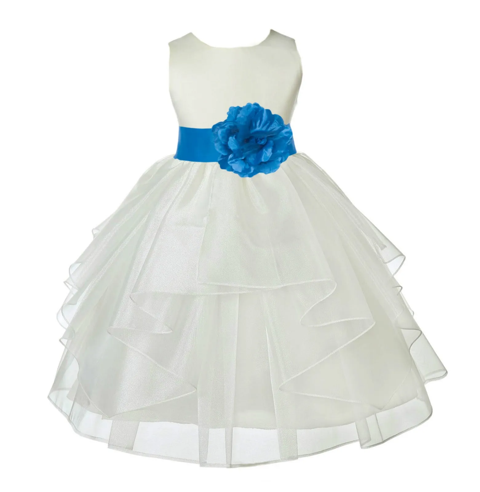 Ivory Satin Shimmering Organza Flower Girl Dress Junior Formal Pageant Baptism Christening 4613T(1)