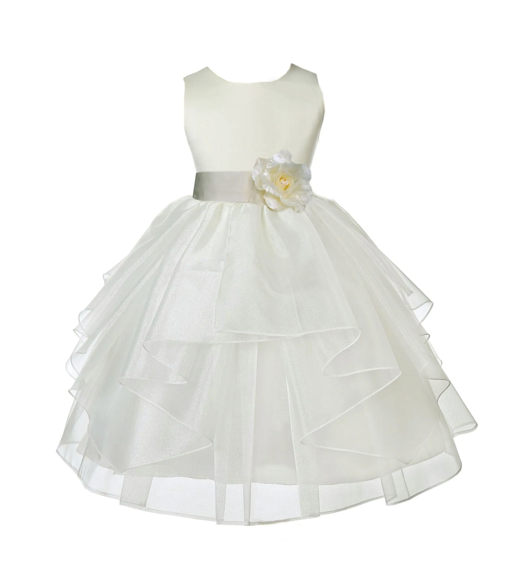 Ivory Satin Shimmering Organza Flower Girl Dress Junior Formal Pageant Baptism Christening 4613T(1)