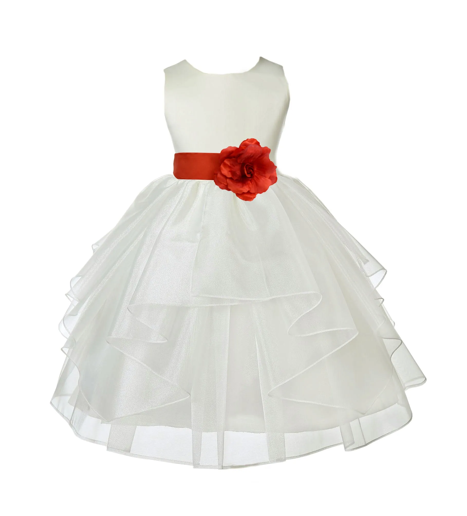 Ivory Satin Shimmering Organza Flower Girl Dress Junior Formal Pageant Baptism Christening 4613T(2)