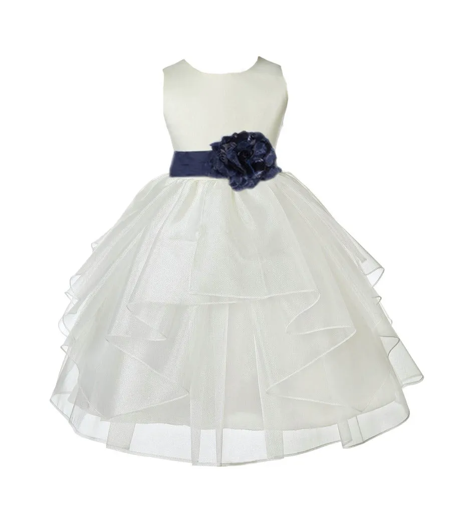 Ivory Satin Shimmering Organza Flower Girl Dress Junior Formal Pageant Baptism Christening 4613T(2)