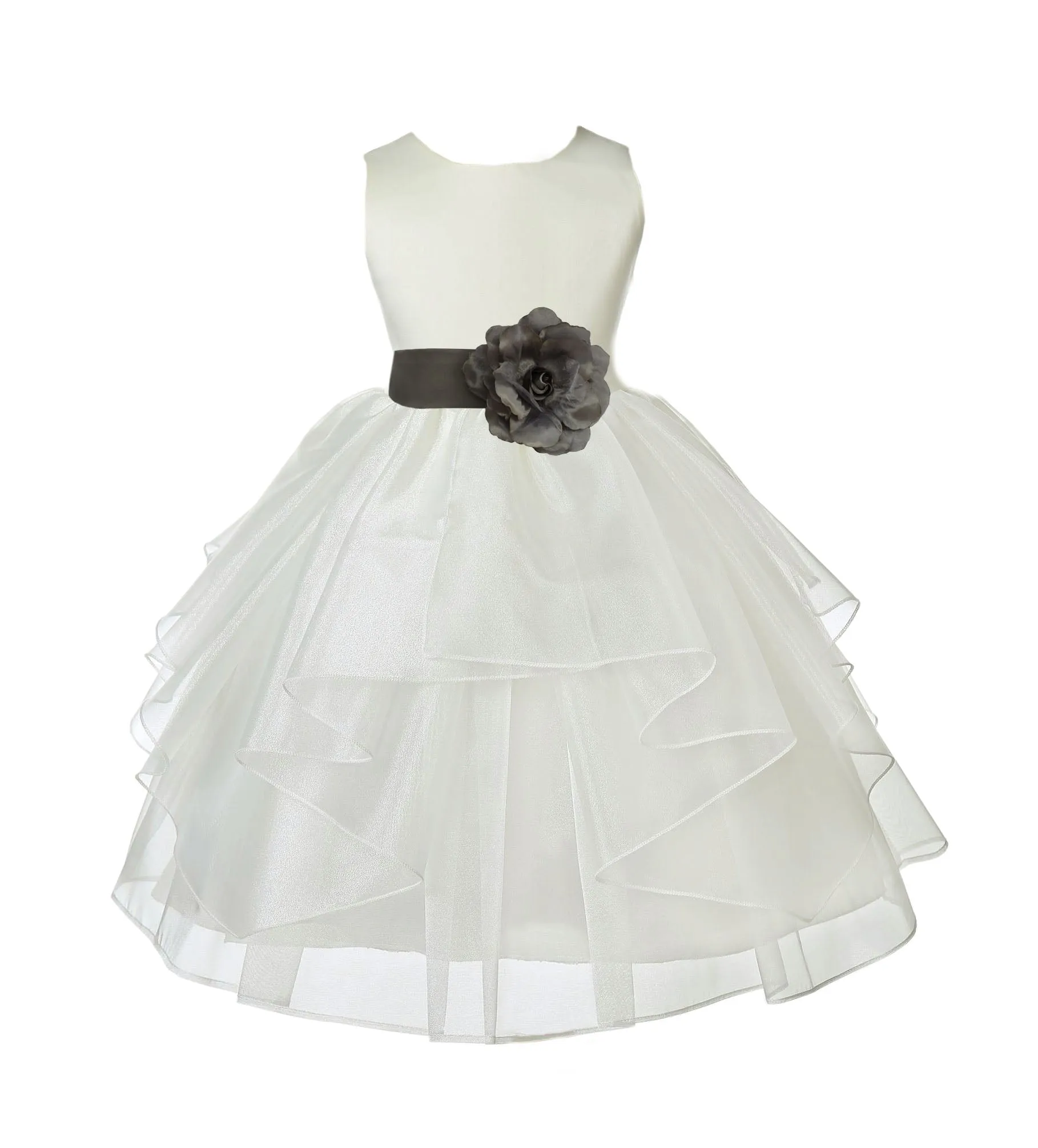 Ivory Satin Shimmering Organza Flower Girl Dress Junior Formal Pageant Baptism Christening 4613T(2)