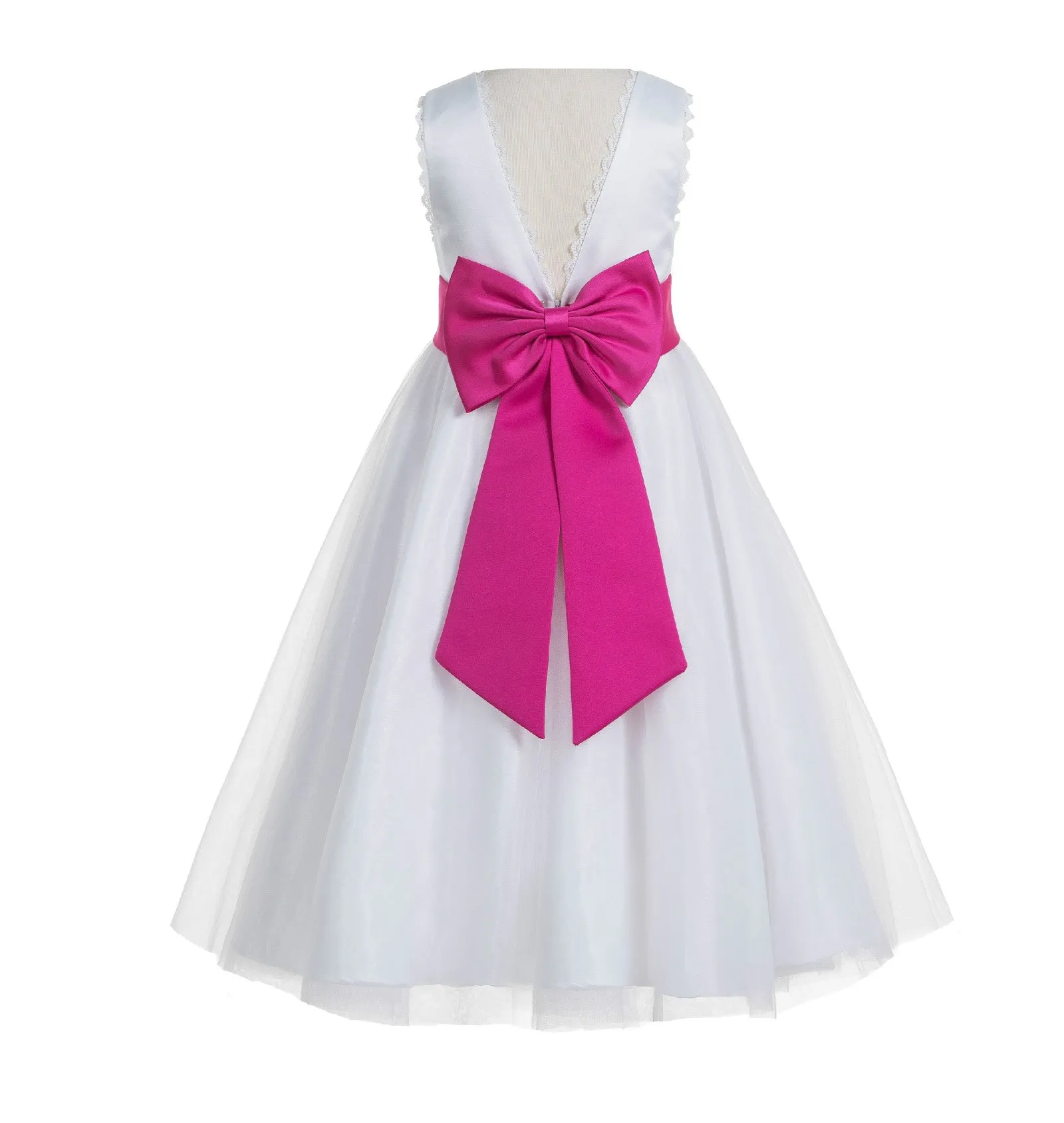 Ivory V-Back Lace Edge Flower Girl Dress Junior Pageant Special Occasion Formal Evening Gown 183T(2)
