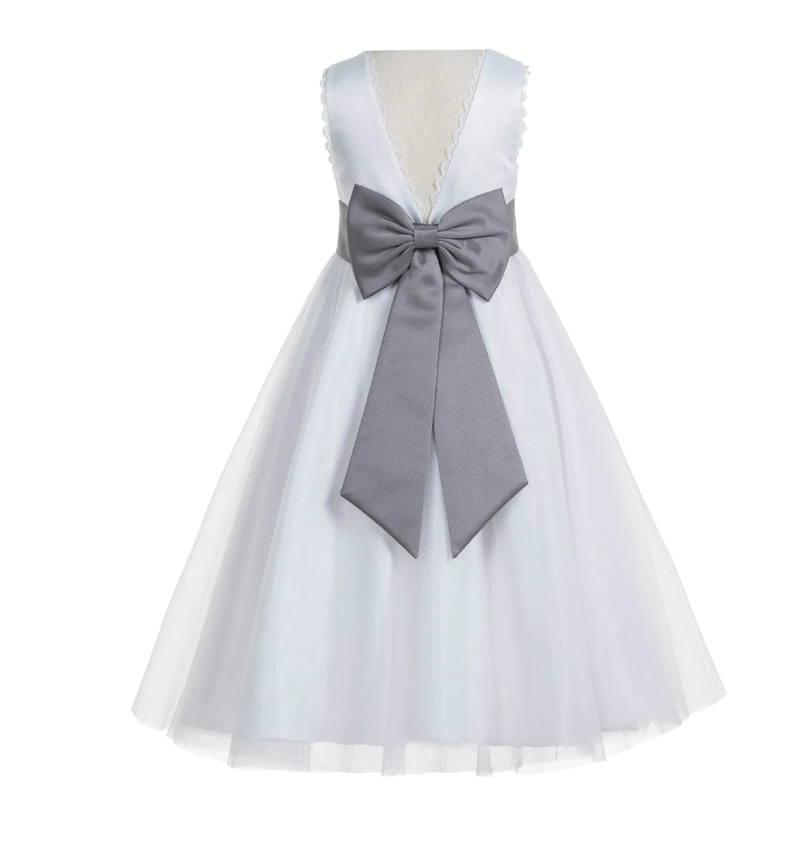 Ivory V-Back Lace Edge Flower Girl Dress Junior Pageant Special Occasion Formal Evening Gown 183T(2)