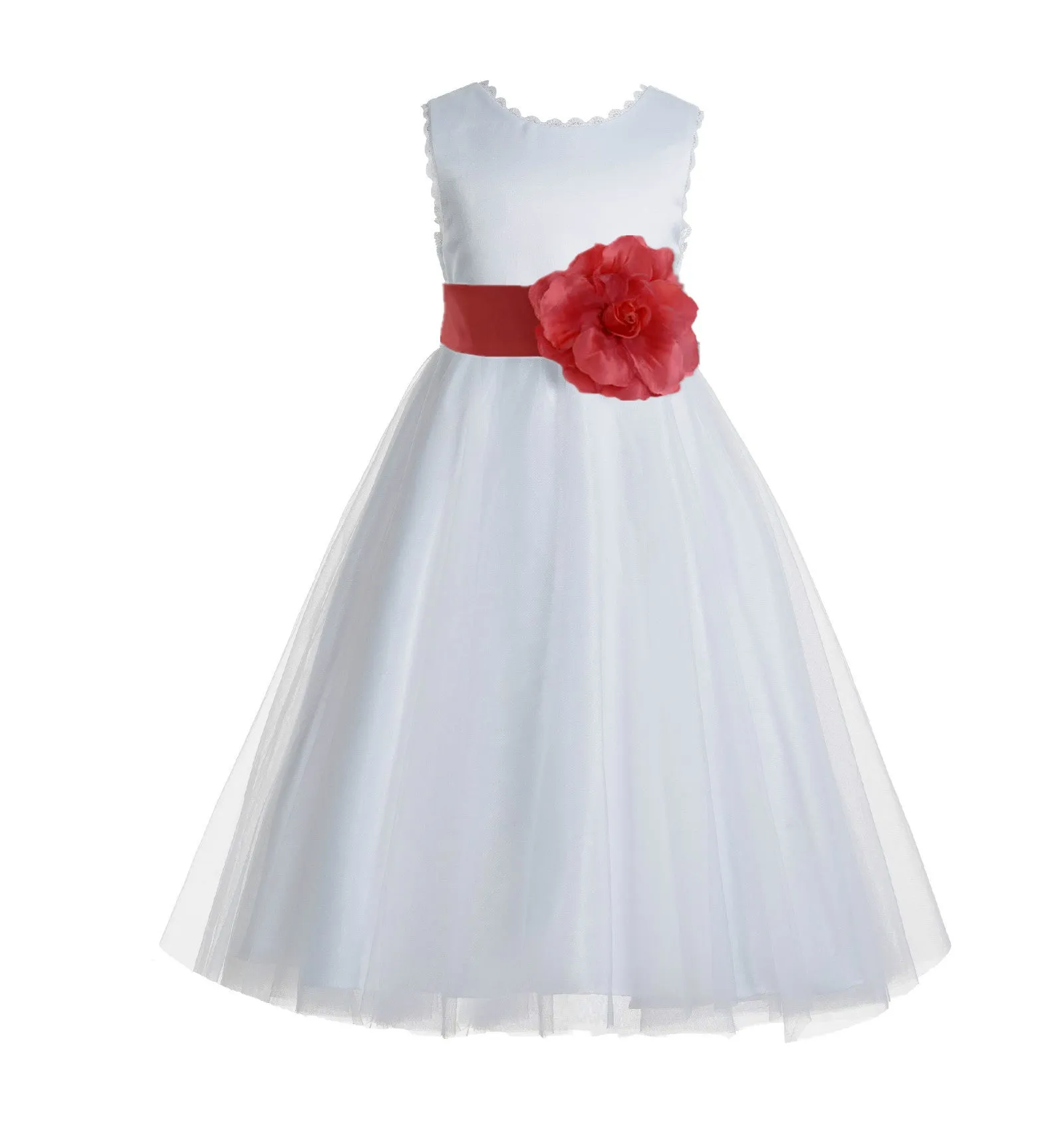 Ivory V-Back Lace Edge Flower Girl Dress Junior Pageant Special Occasion Formal Evening Gown 183T(2)