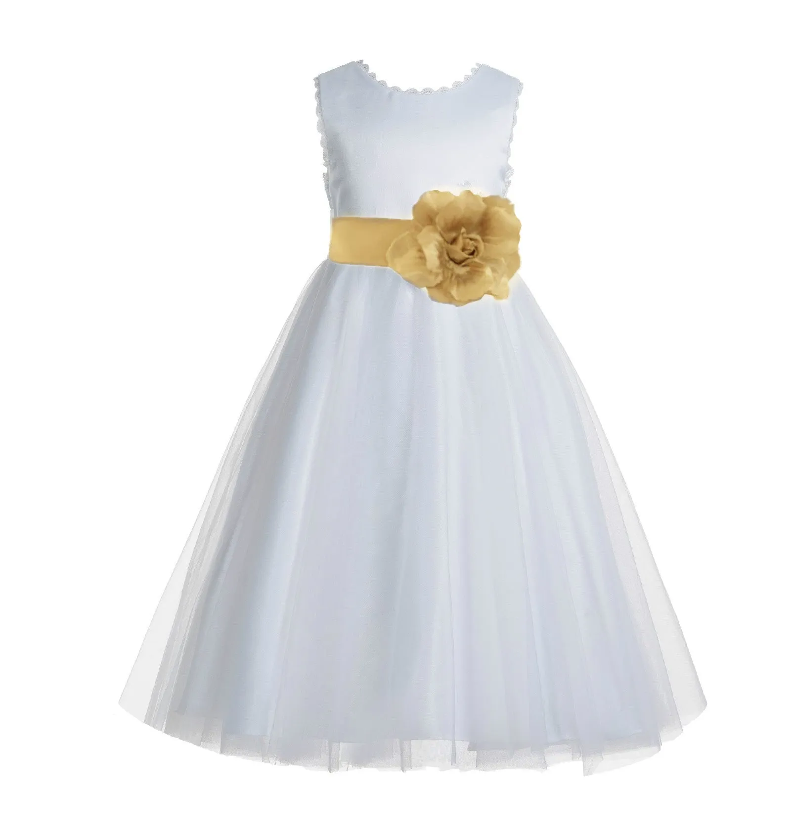 Ivory V-Back Lace Edge Flower Girl Dress Junior Pageant Special Occasion Formal Evening Gown 183T(2)