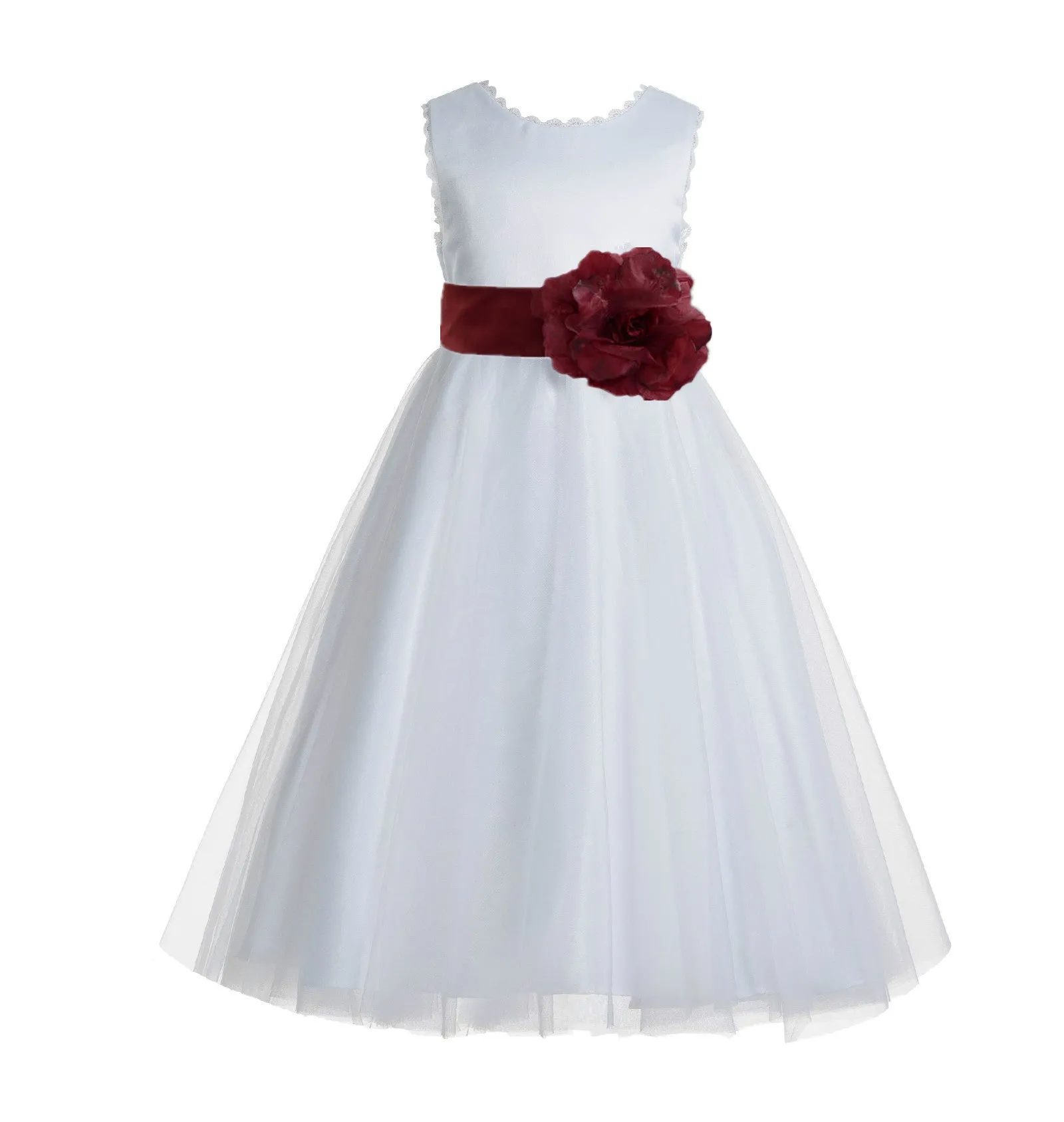 Ivory V-Back Lace Edge Flower Girl Dress Junior Pageant Special Occasion Formal Evening Gown 183T(2)