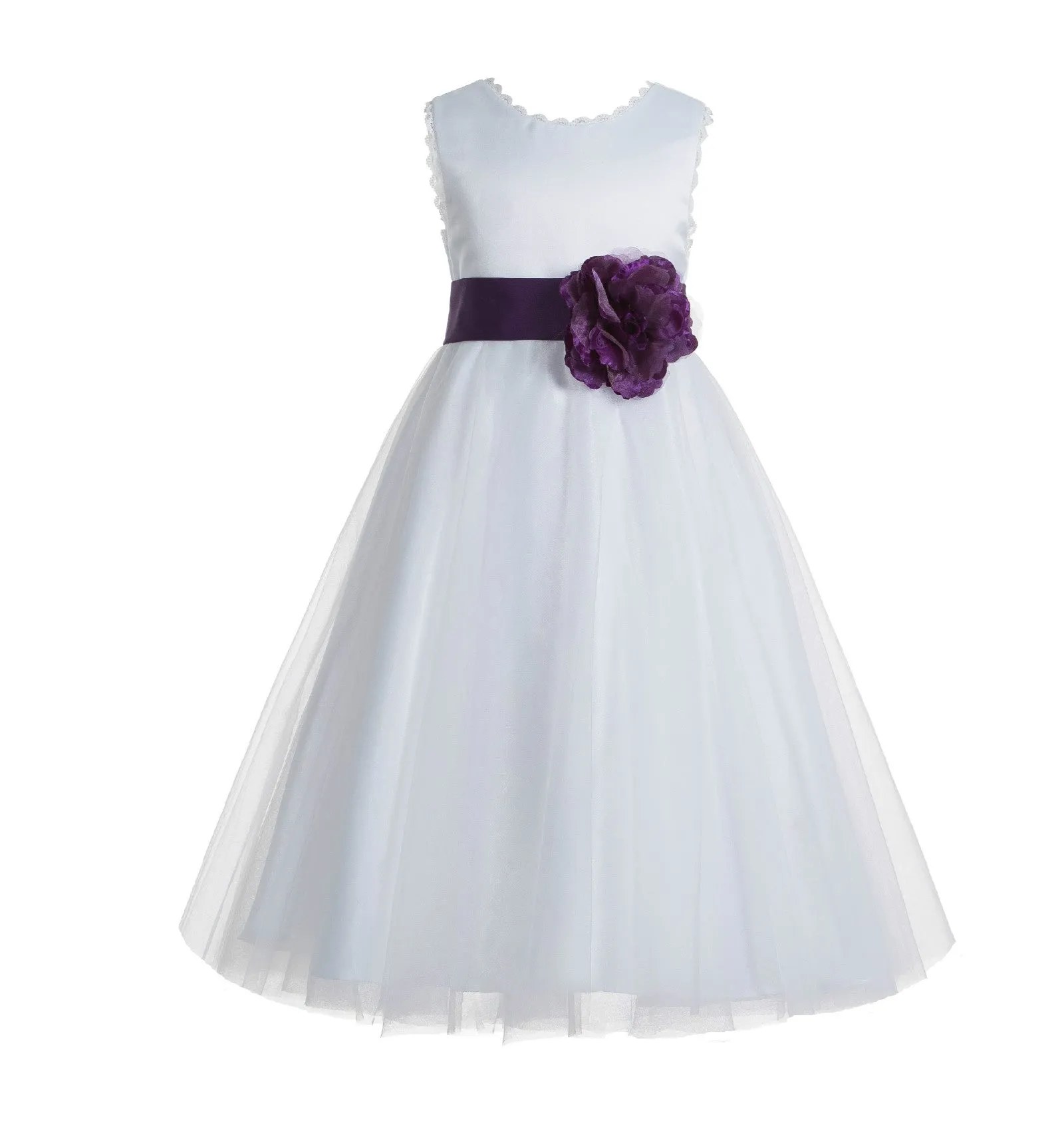 Ivory V-Back Lace Edge Flower Girl Dress Junior Pageant Special Occasion Formal Evening Gown 183T(2)