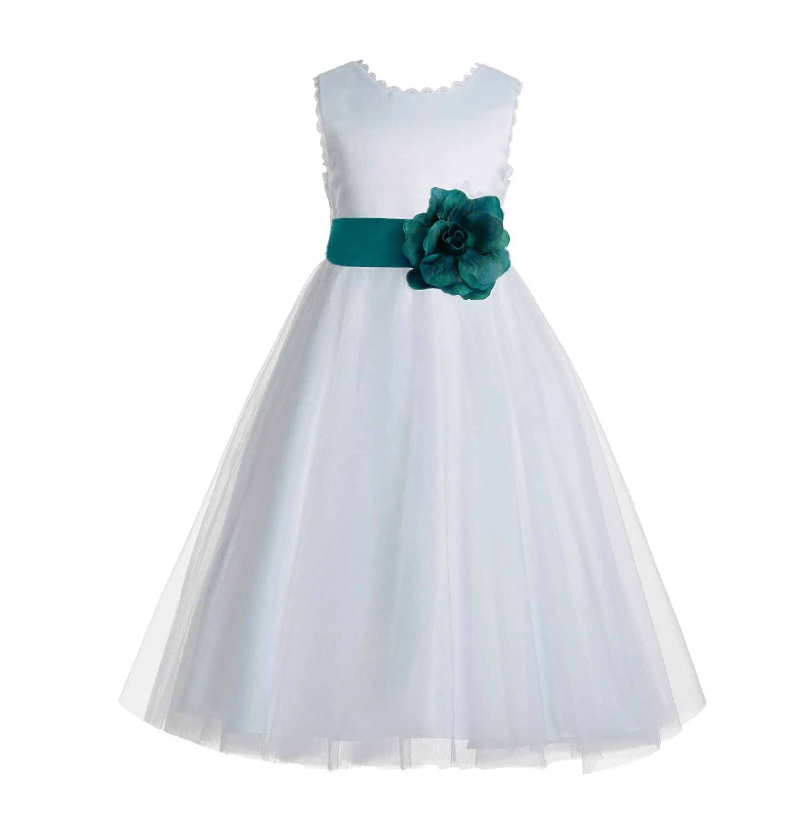 Ivory V-Back Lace Edge Flower Girl Dress Junior Pageant Special Occasion Formal Evening Gown 183T(2)