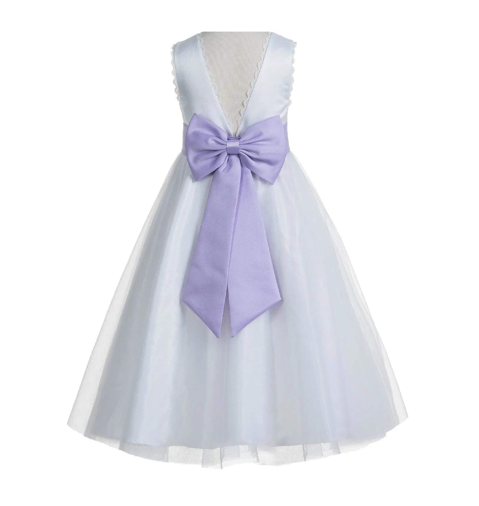 Ivory V-Back Lace Edge Flower Girl Dress Junior Pageant Special Occasion Formal Evening Gown 183T(2)
