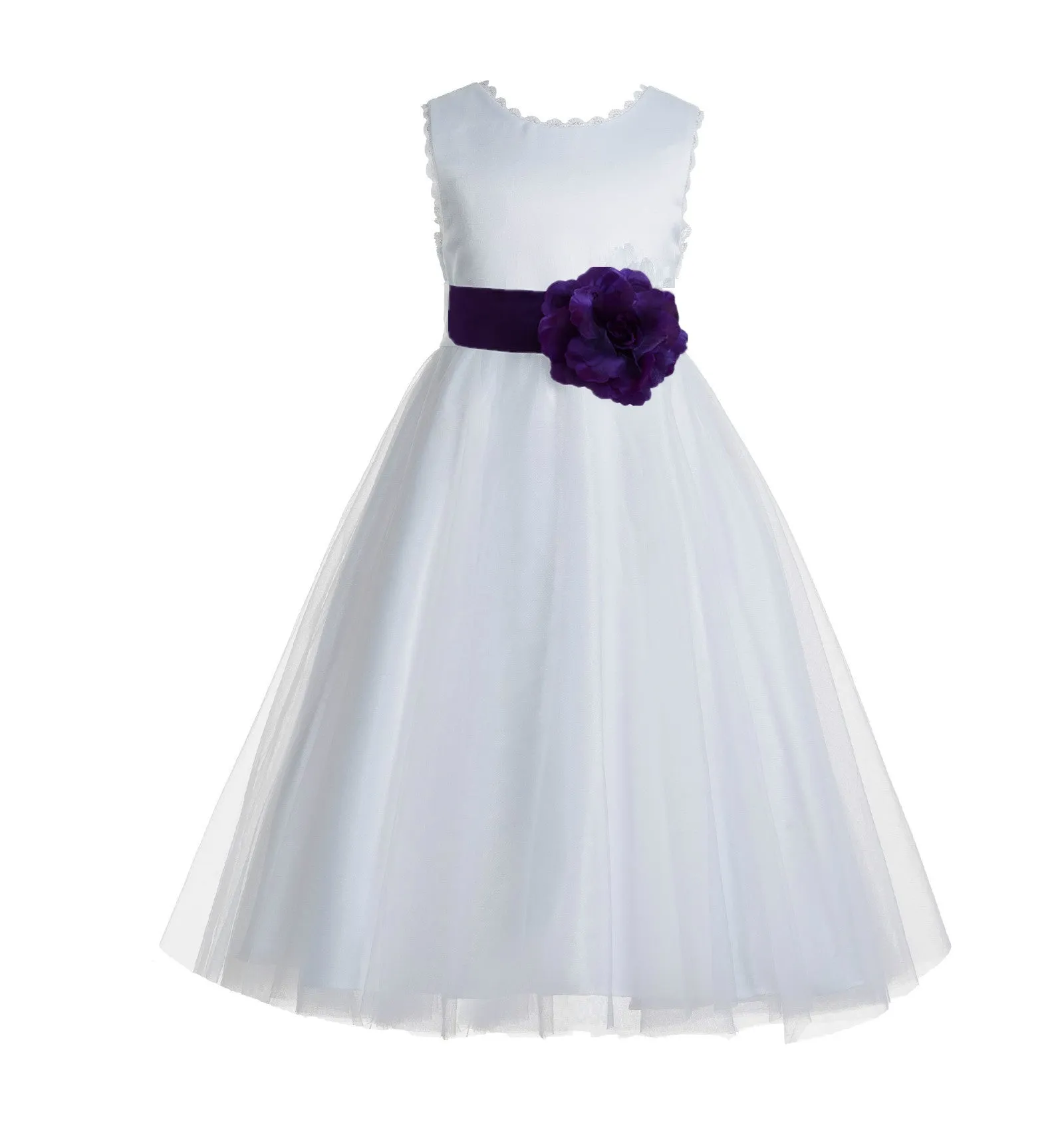Ivory V-Back Lace Edge Flower Girl Dress Junior Pageant Special Occasion Formal Evening Gown 183T(3)