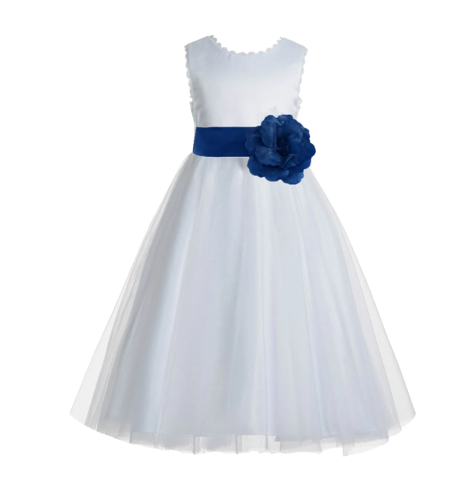 Ivory V-Back Lace Edge Flower Girl Dress Junior Pageant Special Occasion Formal Evening Gown 183T(3)