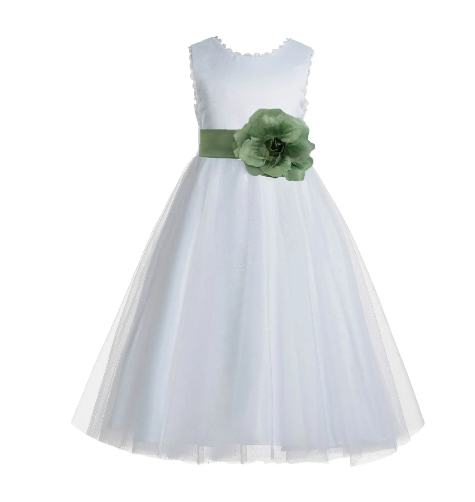 Ivory V-Back Lace Edge Flower Girl Dress Junior Pageant Special Occasion Formal Evening Gown 183T(3)