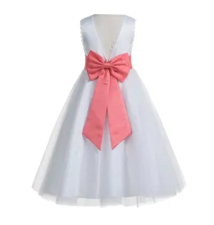 Ivory V-Back Lace Edge Flower Girl Dress Junior Pageant Special Occasion Formal Evening Gown 183T(3)