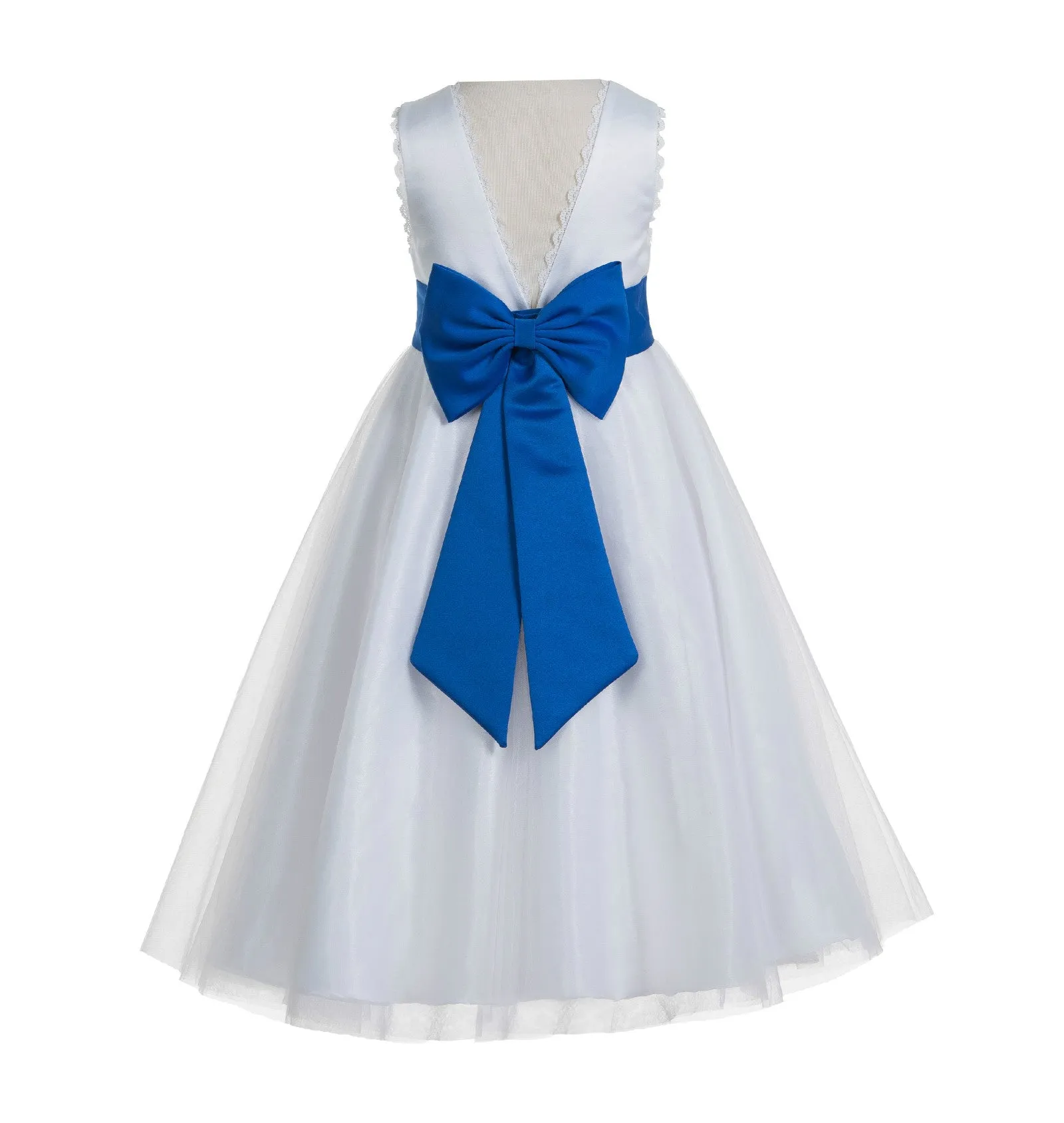 Ivory V-Back Lace Edge Flower Girl Dress Junior Pageant Special Occasion Formal Evening Gown 183T(3)
