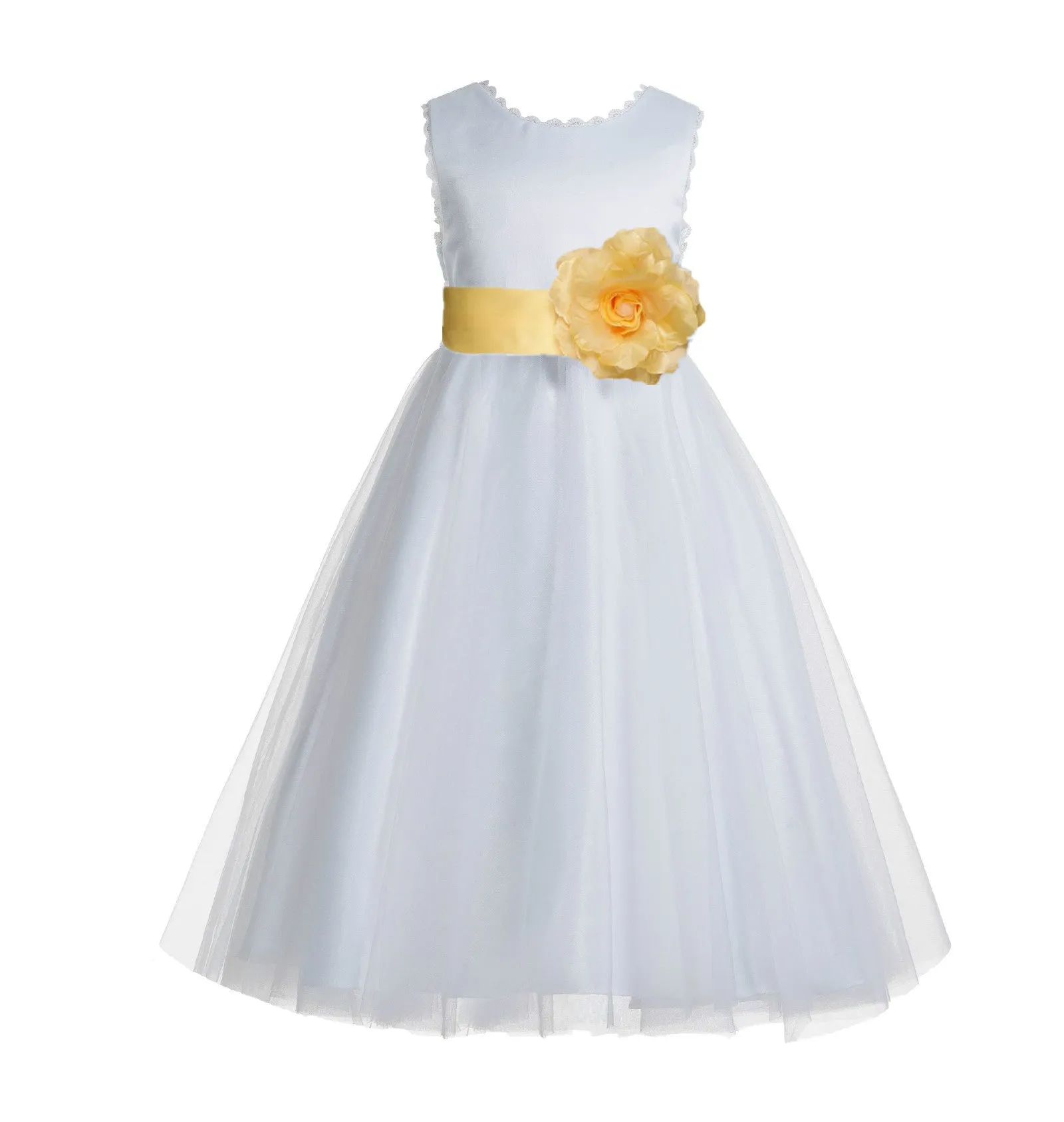 Ivory V-Back Lace Edge Flower Girl Dress Junior Pageant Special Occasion Formal Evening Gown 183T(3)