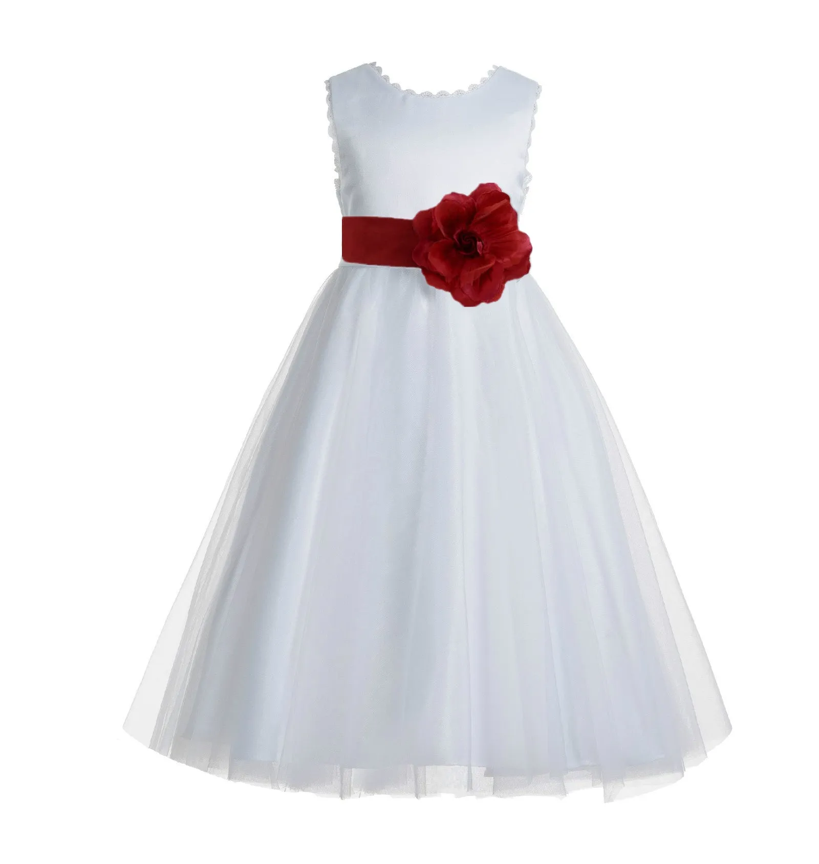 Ivory V-Back Lace Edge Flower Girl Dress Junior Pageant Special Occasion Formal Evening Gown 183T(3)