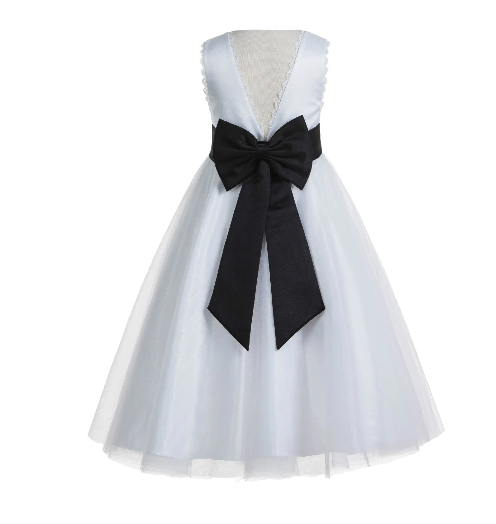 Ivory V-Back Lace Edge Flower Girl Dress Junior Pageant Special Occasion Formal Evening Gown 183T(3)