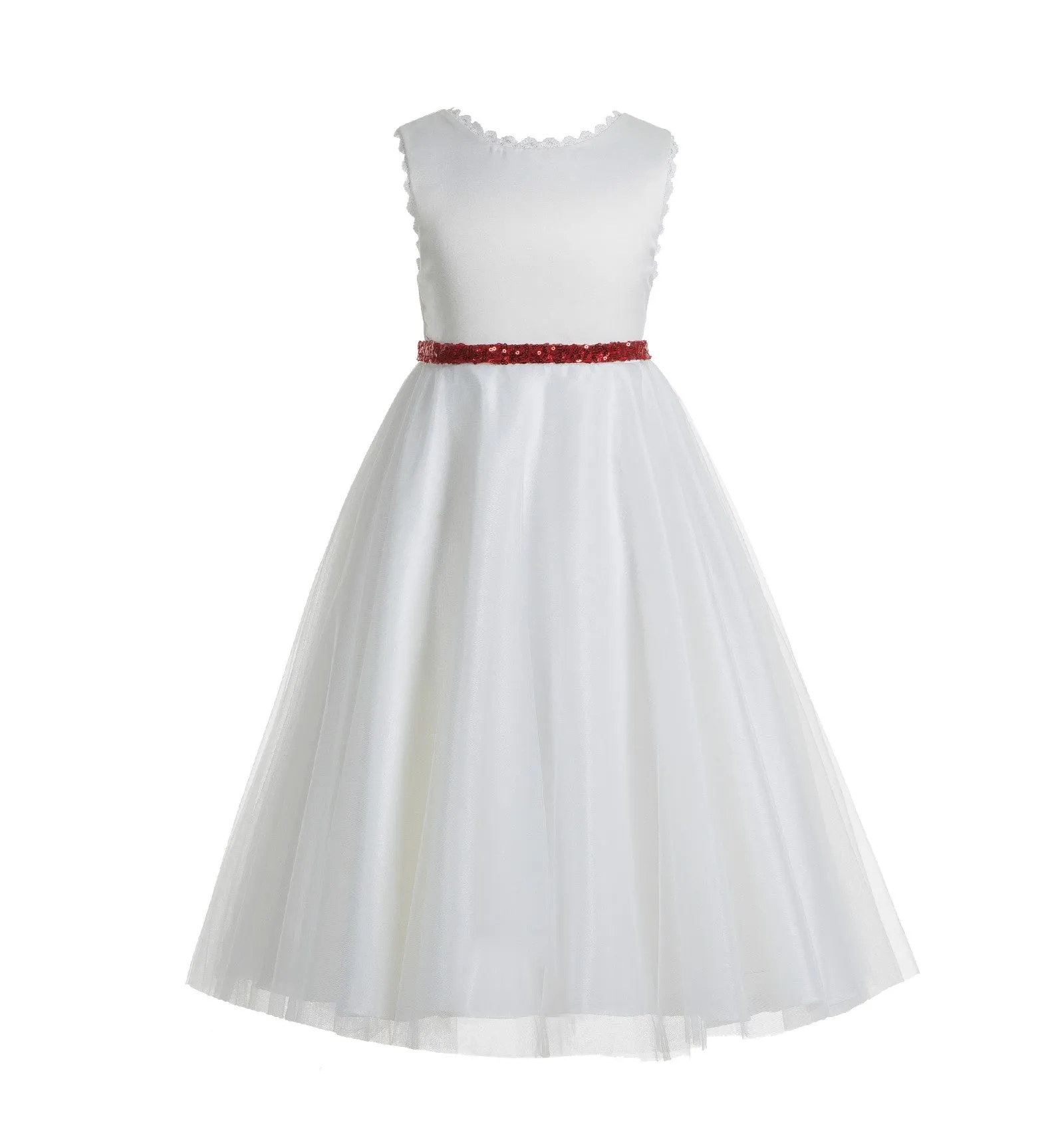 Ivory V-Back Lace Edge Junior Flower Girl Dress Holy Baptism First Communion Christening Dresses 183