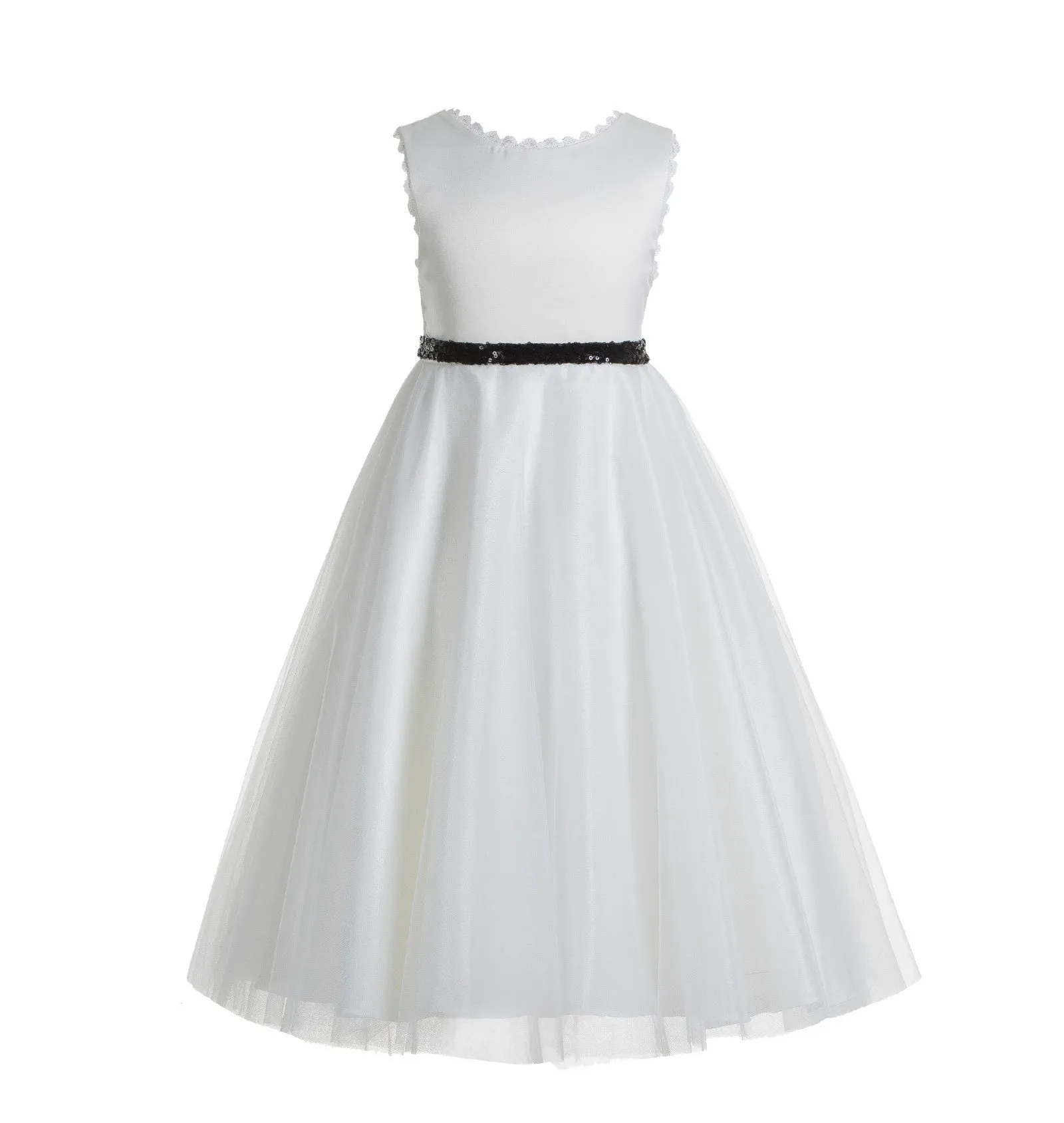 Ivory V-Back Lace Edge Junior Flower Girl Dress Holy Baptism First Communion Christening Dresses 183