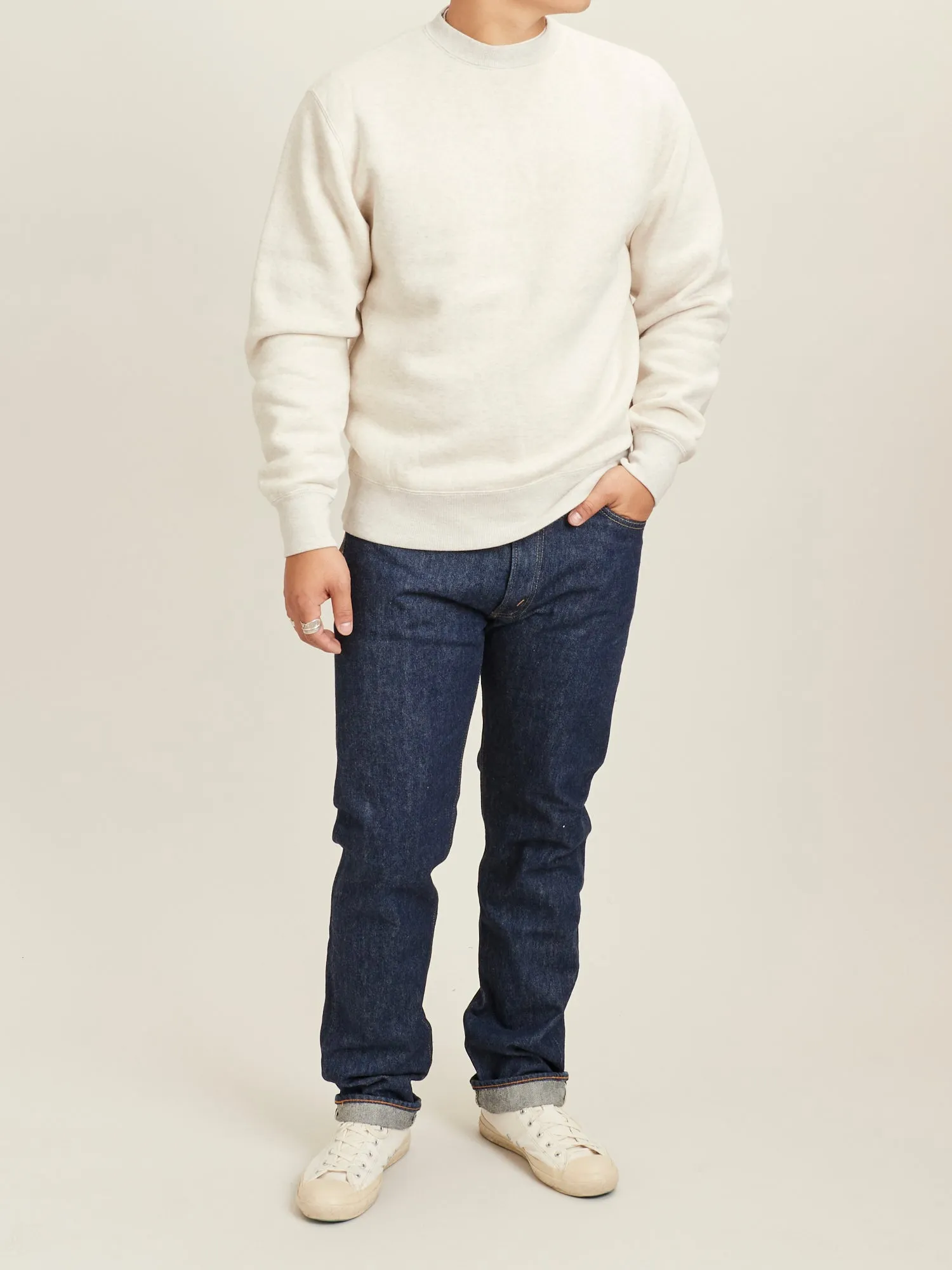 Japan-Made Fleece Crewneck in Oatmeal