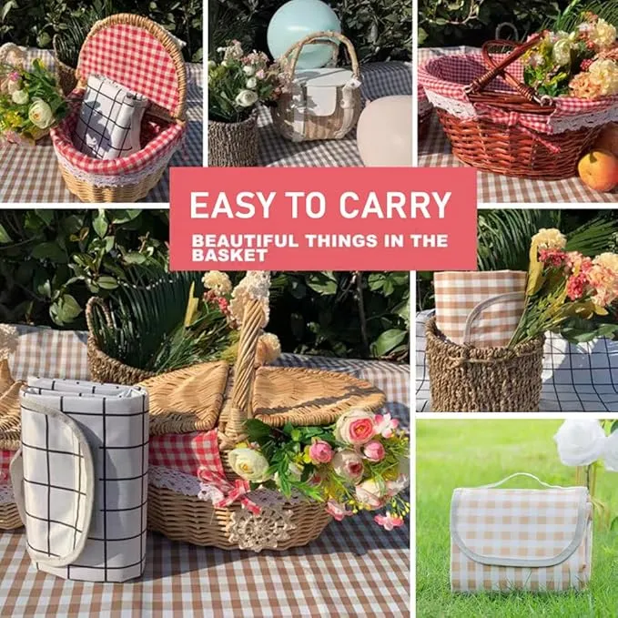 K Y KANGYUN Extra Large Picnic Blanket Outdoor Beach Blankets, Water-Resistant Foldable Sandproof Blankets Cute Picnic Mat for Beach, Camping Grass Lawn Park Mats (Tan Gingham, 80x60 in)