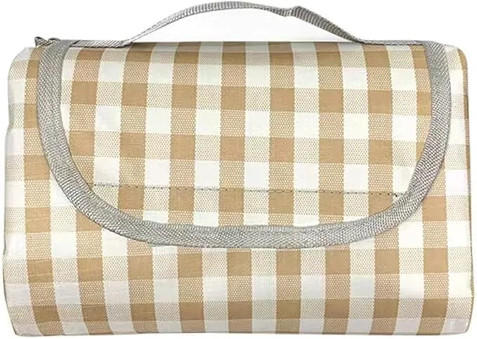 K Y KANGYUN Extra Large Picnic Blanket Outdoor Beach Blankets, Water-Resistant Foldable Sandproof Blankets Cute Picnic Mat for Beach, Camping Grass Lawn Park Mats (Tan Gingham, 80x60 in)