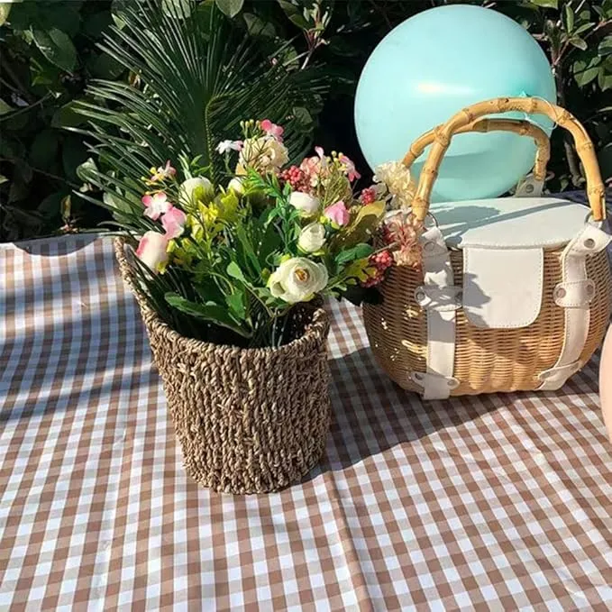 K Y KANGYUN Extra Large Picnic Blanket Outdoor Beach Blankets, Water-Resistant Foldable Sandproof Blankets Cute Picnic Mat for Beach, Camping Grass Lawn Park Mats (Tan Gingham, 80x60 in)