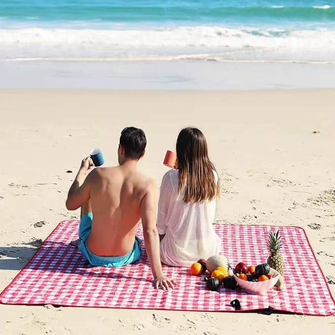 K Y KANGYUN Outdoor Picnic Blanket, Extra Large Beach Blanket, Foldable Lightweight Waterproof Sand Mat, Picnic Blanket 80" x 60" for Beach Camping Hiking Park Patio (Red, 80x60 inch)