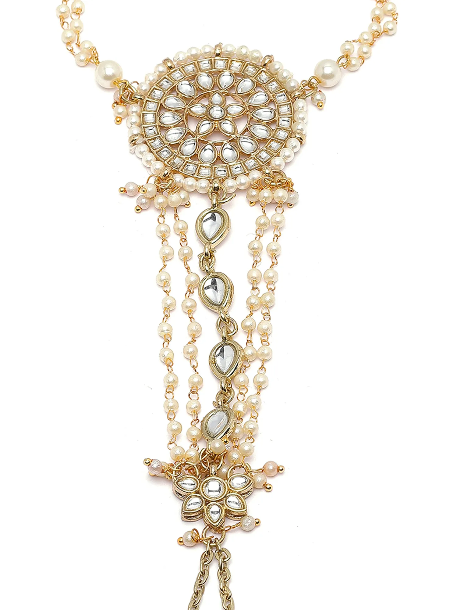 Karatcart Gold Plated Floral Design Kundan Hathphool for Women