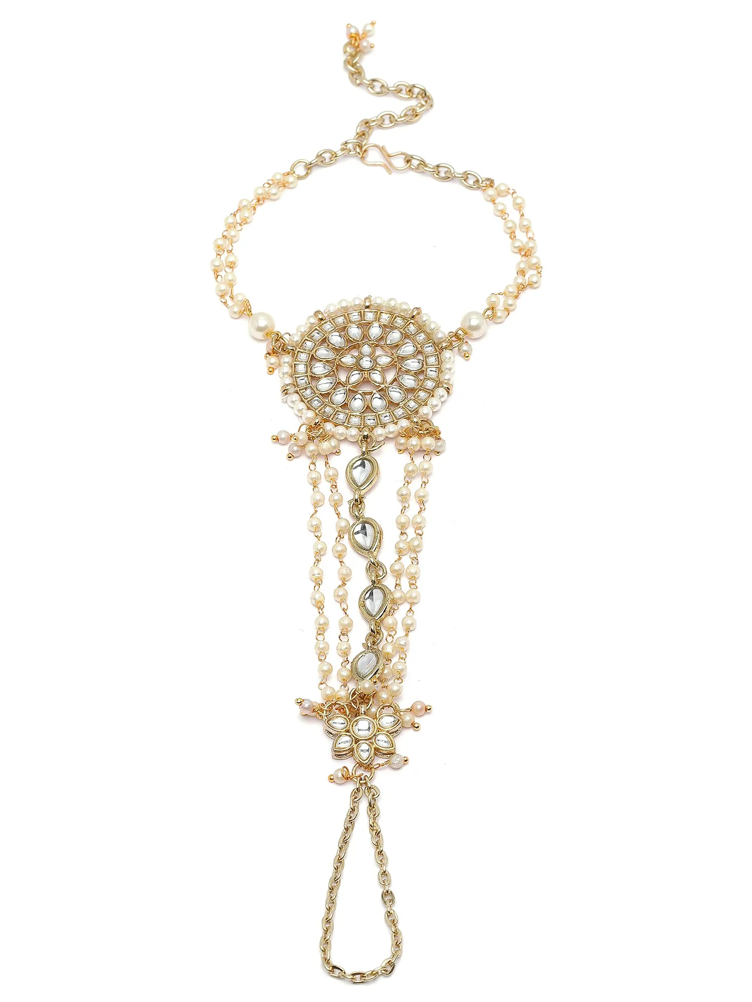 Karatcart Gold Plated Floral Design Kundan Hathphool for Women