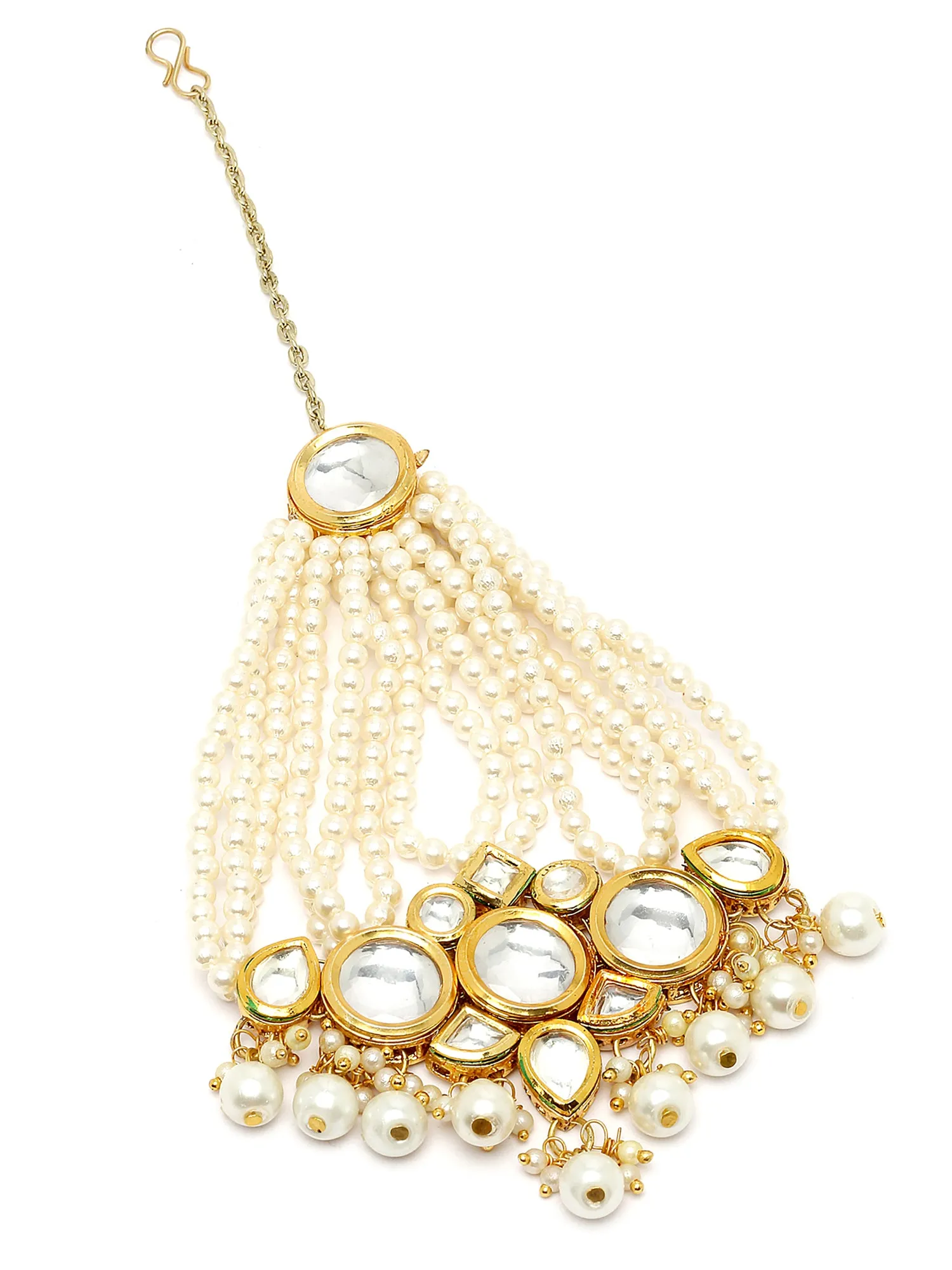 Karatcart Gold Plated Pearl Beads Studded Polki Kundan Passa for Women