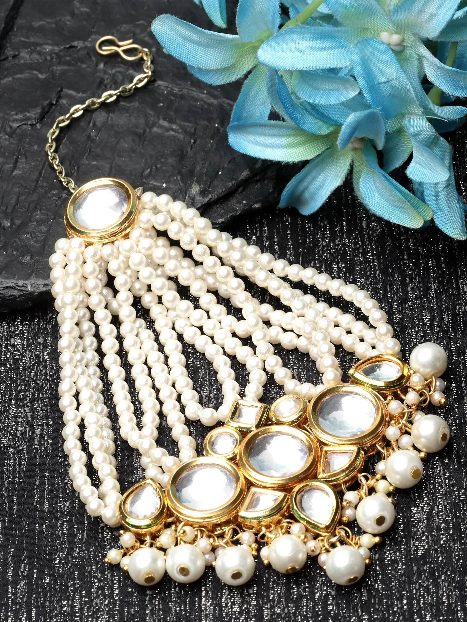 Karatcart Gold Plated Pearl Beads Studded Polki Kundan Passa for Women