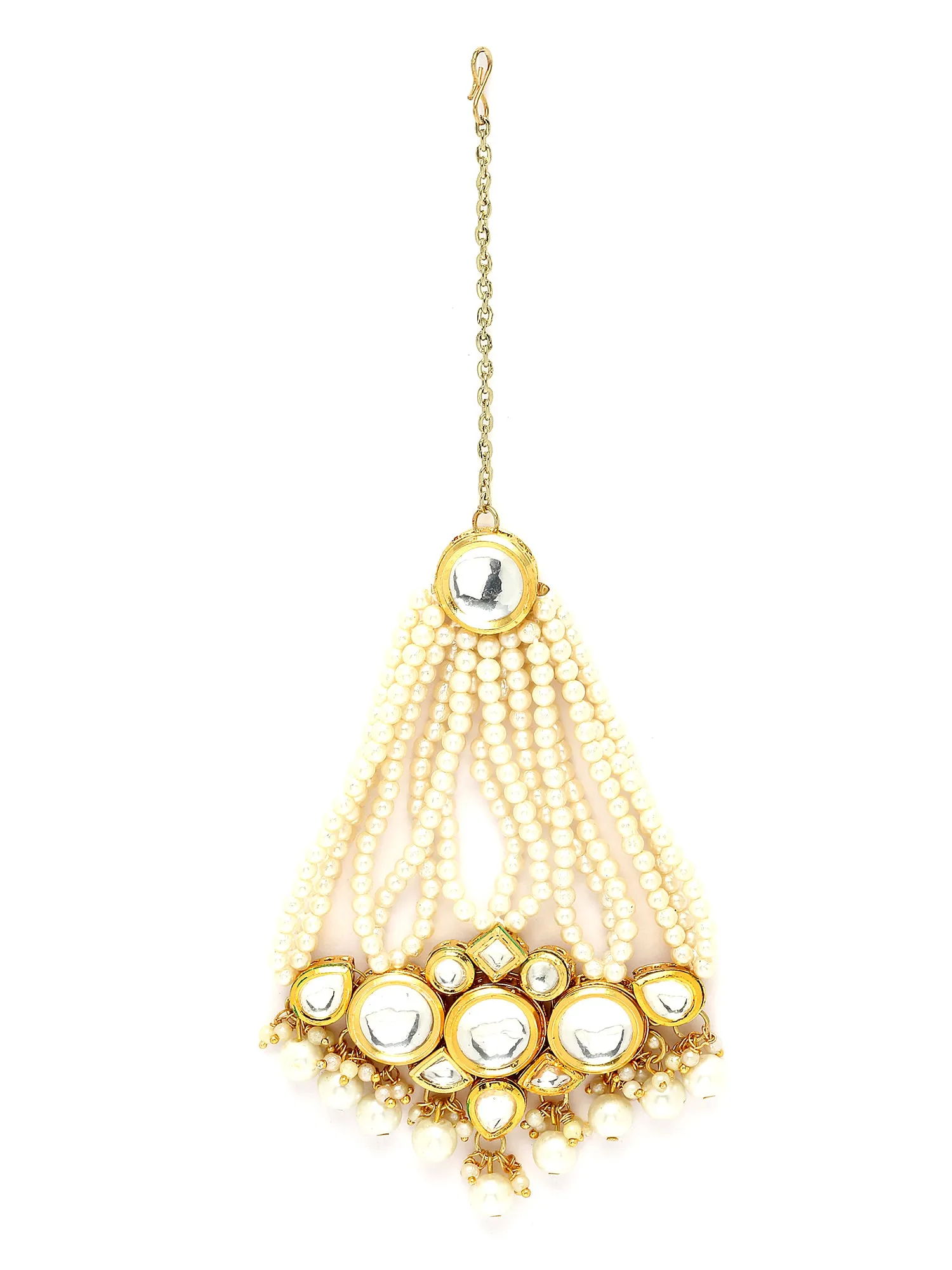 Karatcart Gold Plated Pearl Beads Studded Polki Kundan Passa for Women