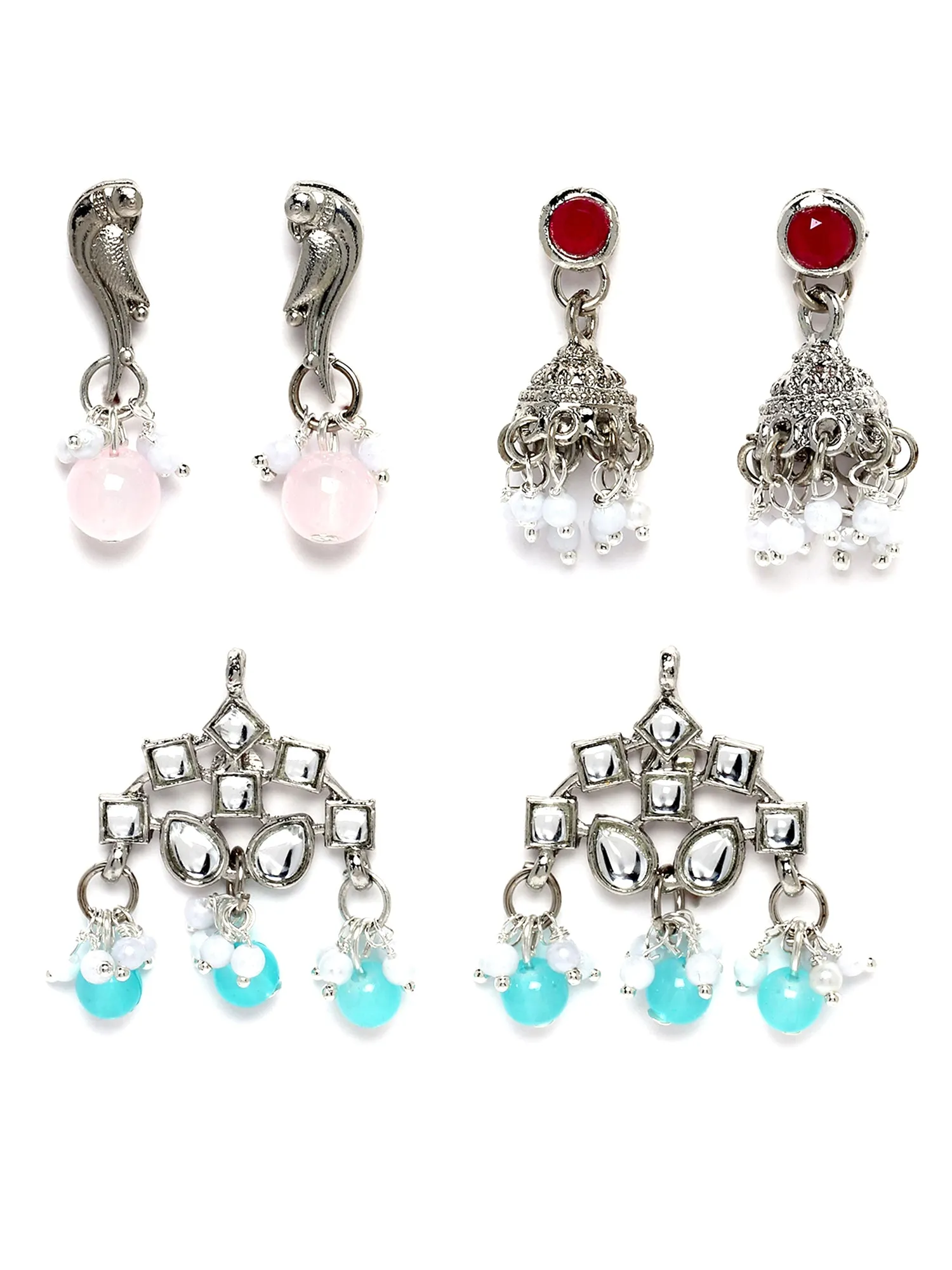 Karatcart Set of 3 Handcrafted Kundan Earrings Combo for Women