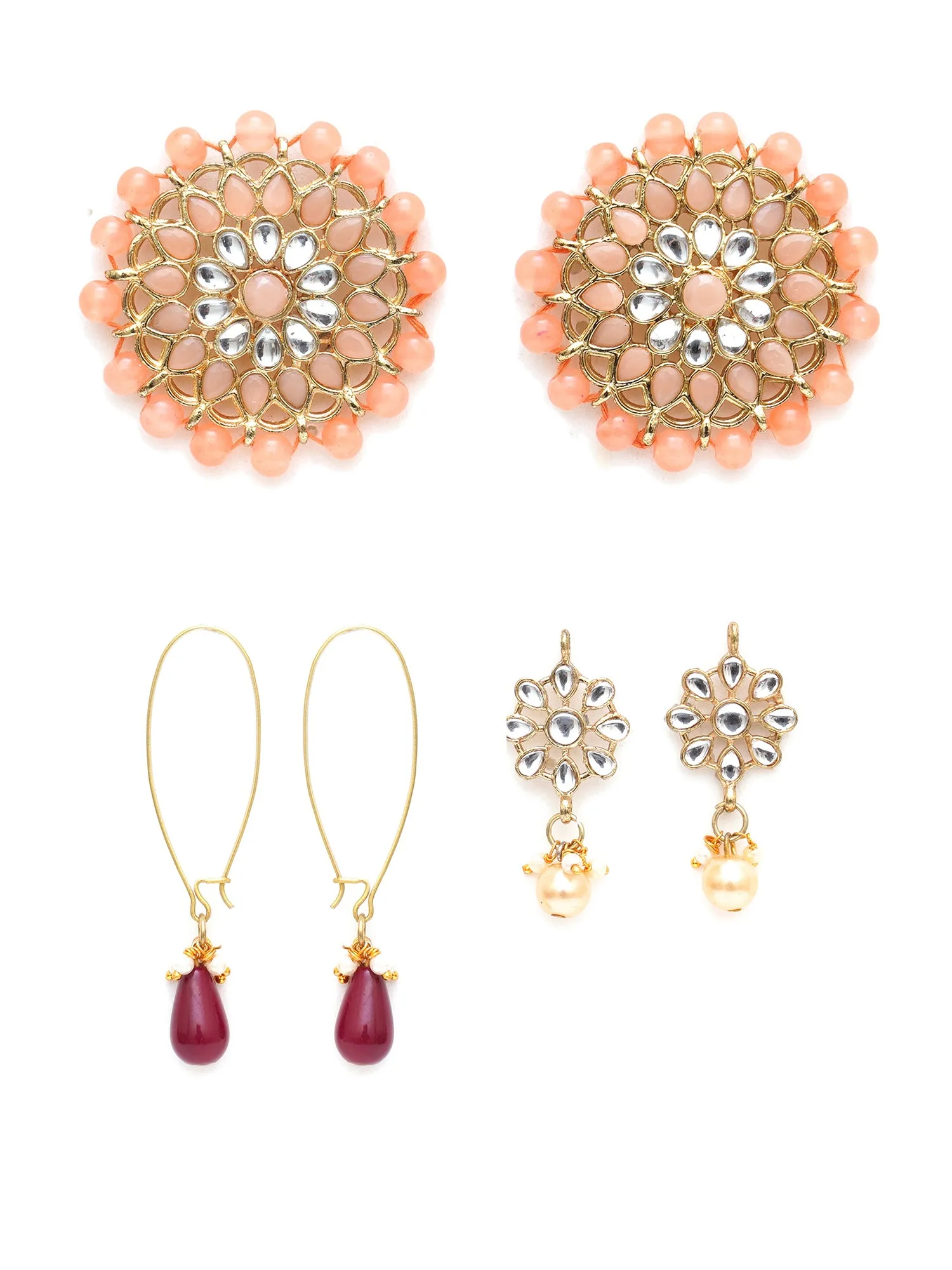 Karatcart Set of 3 Handcrafted Kundan Earrings Combo for Women