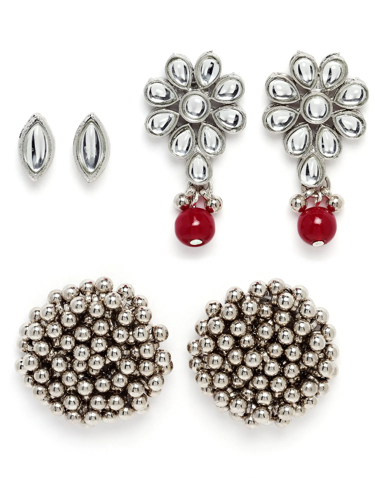 Karatcart Set of 3 Handcrafted Kundan Earrings Combo for Women
