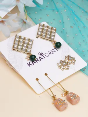 Karatcart Set of 3 Handcrafted Kundan Earrings Combo for Women