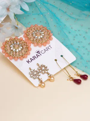 Karatcart Set of 3 Handcrafted Kundan Earrings Combo for Women