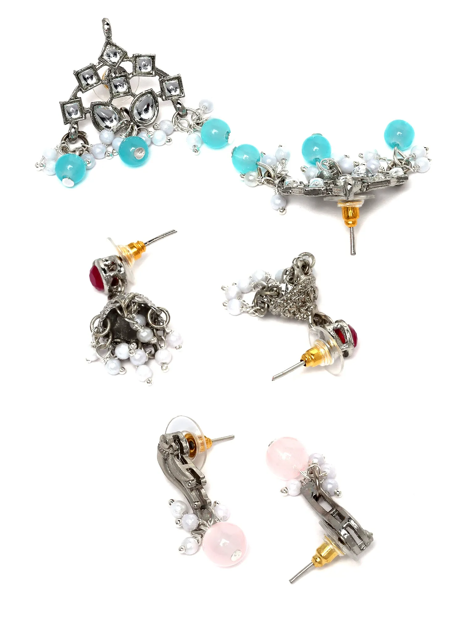 Karatcart Set of 3 Handcrafted Kundan Earrings Combo for Women