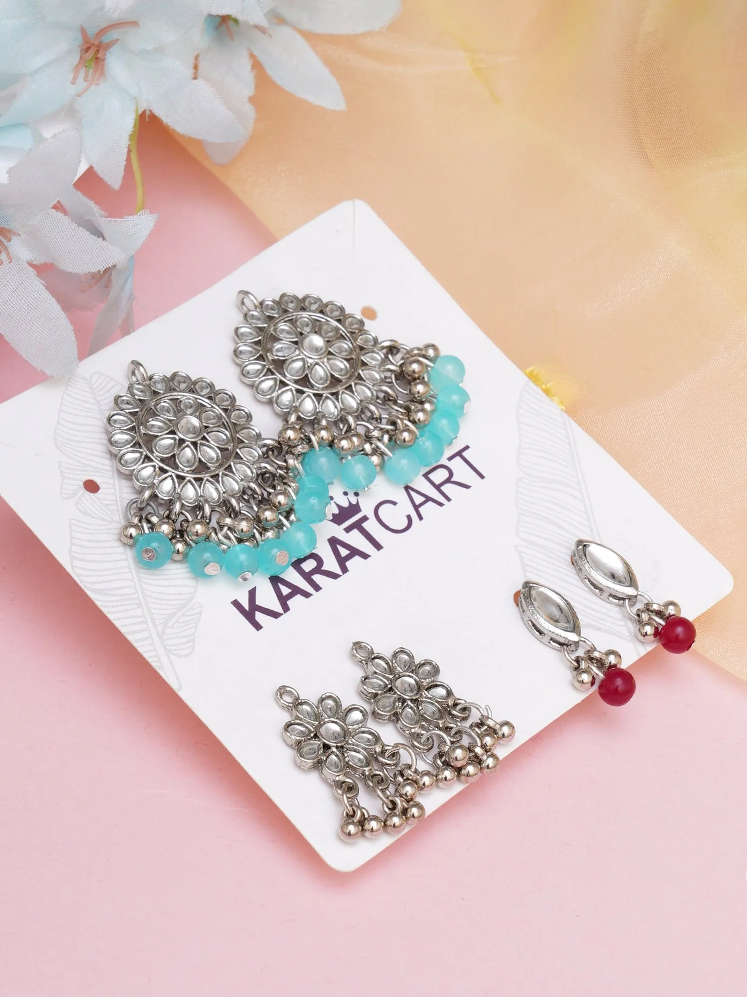 Karatcart Set of 3 Handcrafted Kundan Earrings Combo for Women