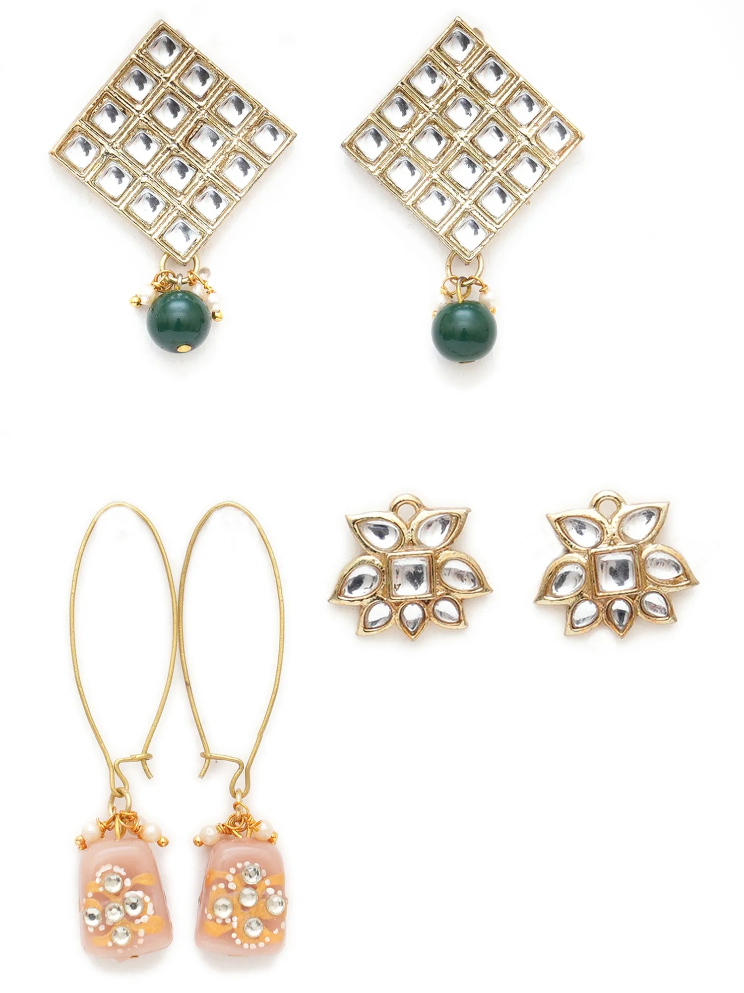 Karatcart Set of 3 Handcrafted Kundan Earrings Combo for Women