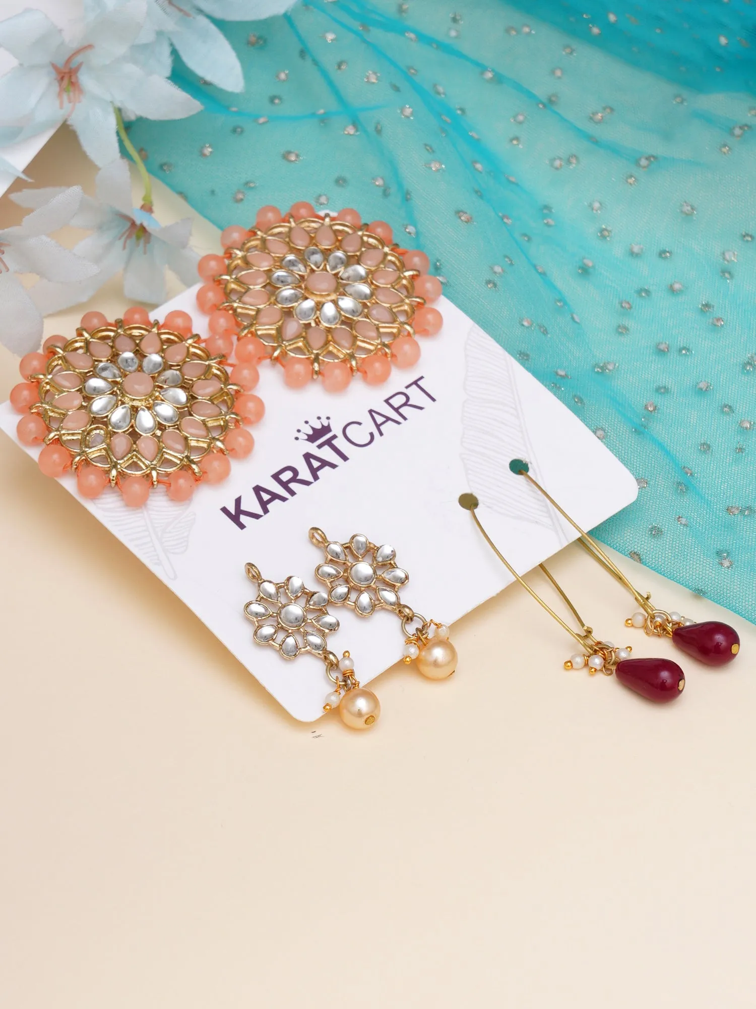 Karatcart Set of 3 Handcrafted Kundan Earrings Combo for Women