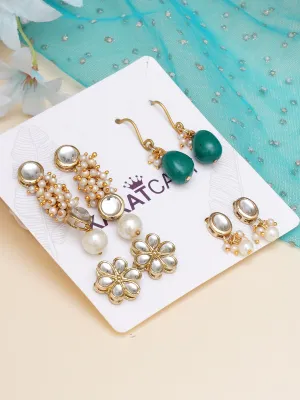 Karatcart Set of 4 Handcrafted Kundan Earrings Combo for Women