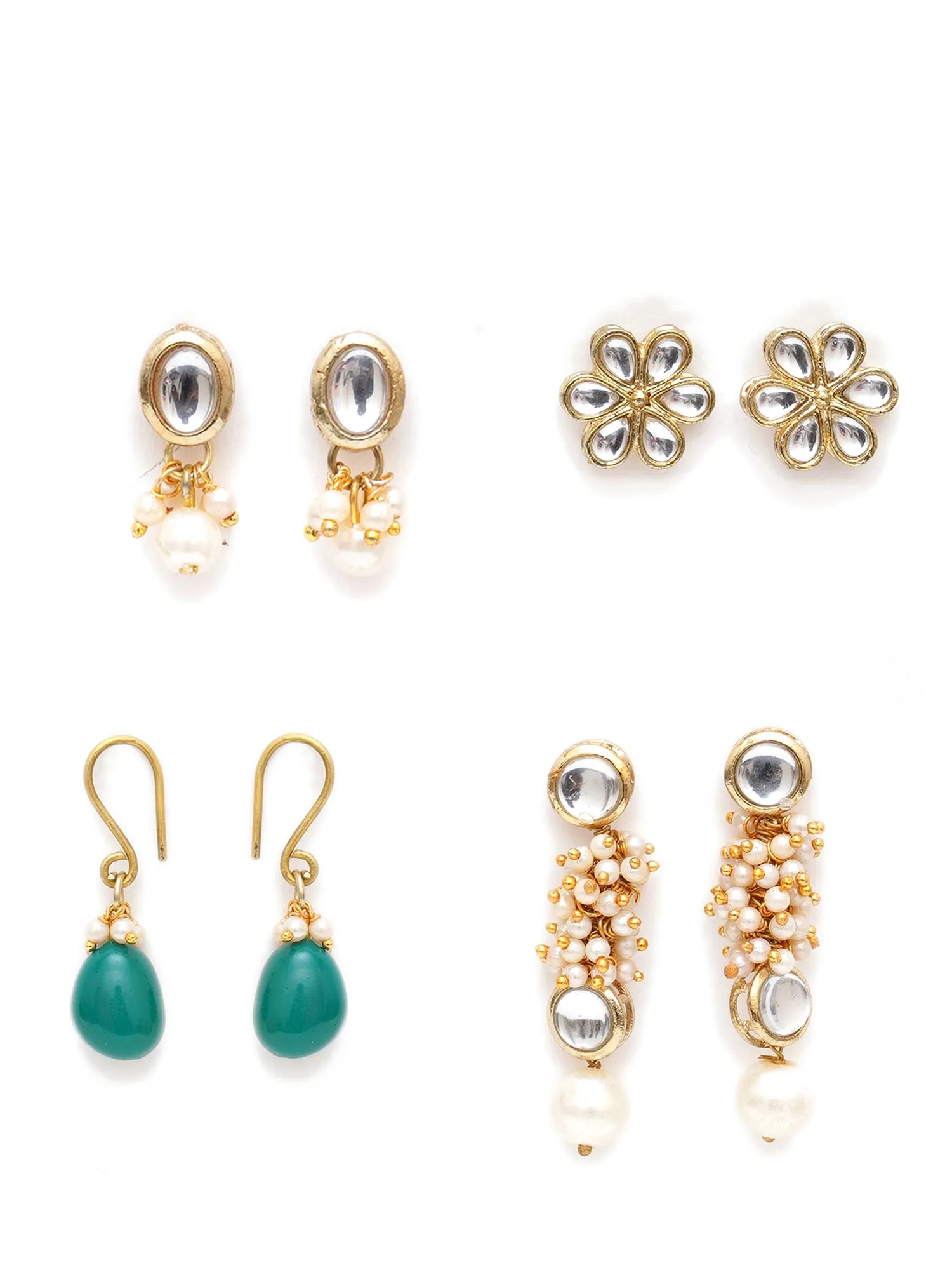 Karatcart Set of 4 Handcrafted Kundan Earrings Combo for Women