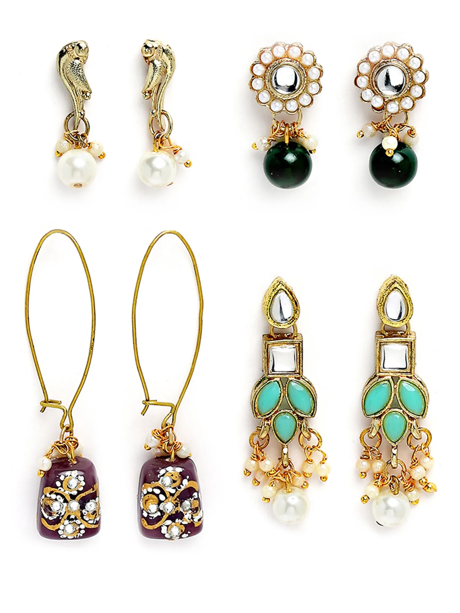 Karatcart Set of 4 Handcrafted Kundan Earrings Combo for Women