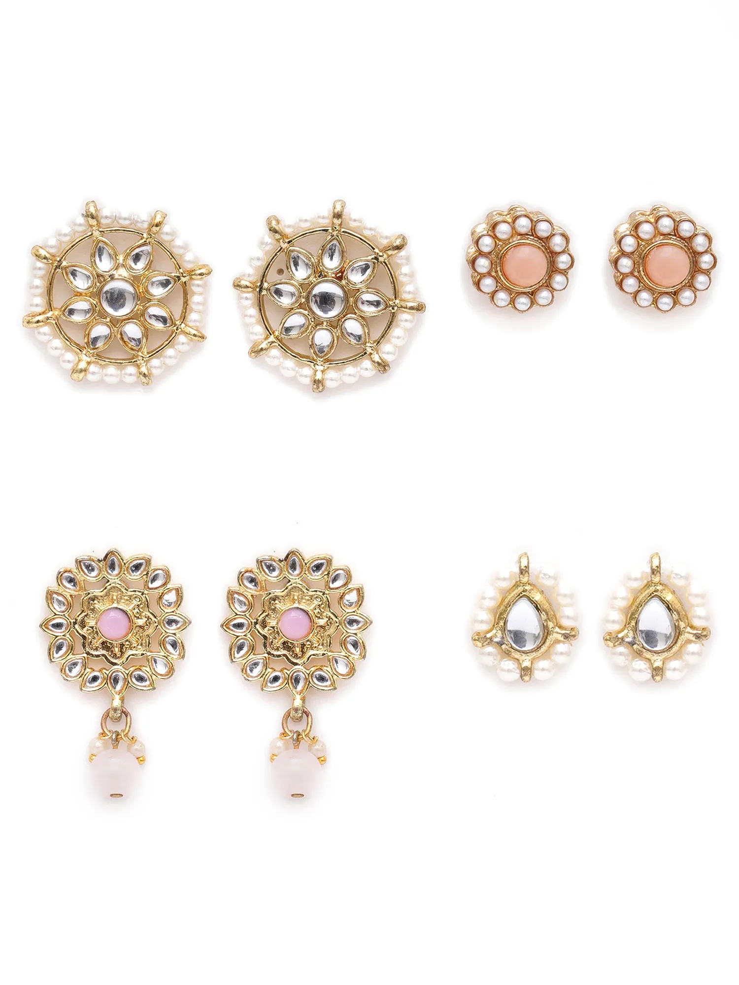 Karatcart Set of 4 Handcrafted Kundan Earrings Combo for Women