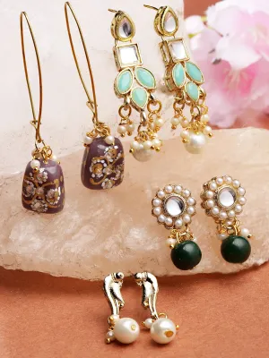 Karatcart Set of 4 Handcrafted Kundan Earrings Combo for Women